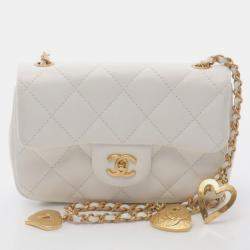 Pre Owned Chanel Flap White Quilted Leather Lambskin Shoulder Bag