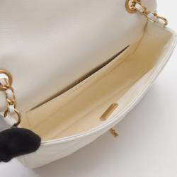Pre Owned Chanel Flap White Quilted Leather Lambskin Shoulder Bag