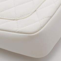 Pre Owned Chanel Flap White Quilted Leather Lambskin Shoulder Bag