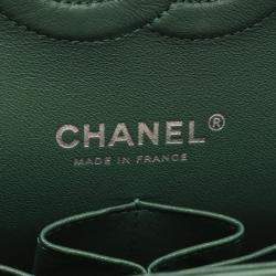Pre Owned Chanel Classic Double Flap Green Leather Shoulder Bag