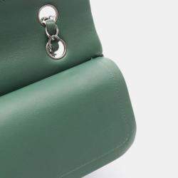 Pre Owned Chanel Classic Double Flap Green Leather Shoulder Bag