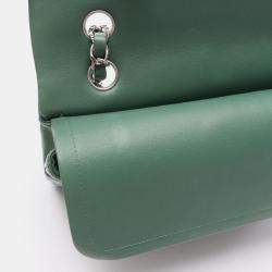 Pre Owned Chanel Classic Double Flap Green Leather Shoulder Bag