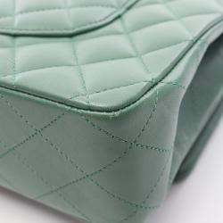 Pre Owned Chanel Classic Double Flap Green Leather Shoulder Bag