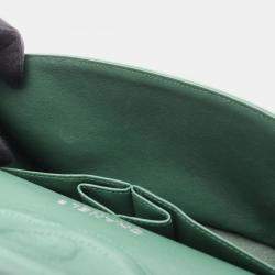 Pre Owned Chanel Classic Double Flap Green Leather Shoulder Bag
