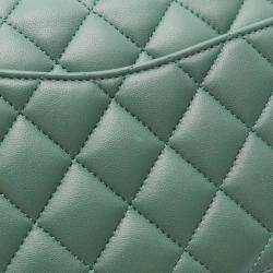 Pre Owned Chanel Classic Double Flap Green Leather Shoulder Bag