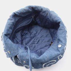 Pre Owned Chanel 22 Small Fringed Logo Quilted Denim Chain Hobo Bag