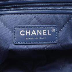 Pre Owned Chanel 22 Small Fringed Logo Quilted Denim Chain Hobo Bag