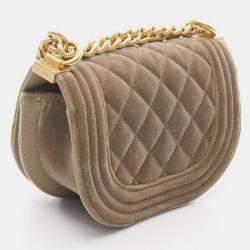 Pre Owned Chanel Boy Small Brown Velvet Messenger Bag