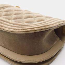 Pre Owned Chanel Boy Small Brown Velvet Messenger Bag