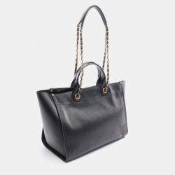 Pre Owned Chanel Deauville Black Leather Tote Bag