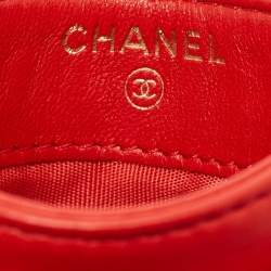 Pre Owned Chanel Red Quilted Leather CC Camelia Card Holder