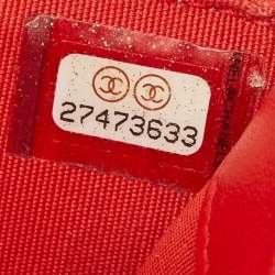 Pre Owned Chanel Red Quilted Leather CC Camelia Card Holder