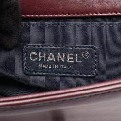 Pre Owned Chanel Boy Small Bordeaux Tweed, Leather Shoulder Bag