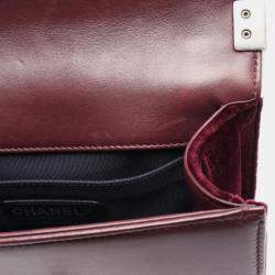 Pre Owned Chanel Boy Small Bordeaux Tweed, Leather Shoulder Bag