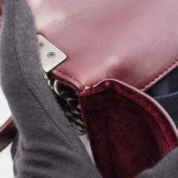 Pre Owned Chanel Boy Small Bordeaux Tweed, Leather Shoulder Bag