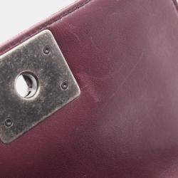 Pre Owned Chanel Boy Small Bordeaux Tweed, Leather Shoulder Bag