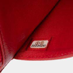 Pre Owned Chanel Red Quilted Goatskin Diagonal Wallet On Chain