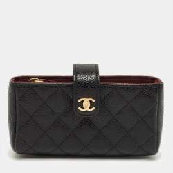 Pre Owned Chanel Black Quilted Caviar Leather CC Phone Holder Pouch