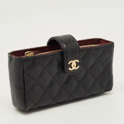 Pre Owned Chanel Black Quilted Caviar Leather CC Phone Holder Pouch