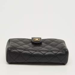 Pre Owned Chanel Black Quilted Caviar Leather CC Phone Holder Pouch