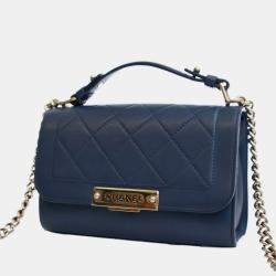 Pre Owned Chanel Blue Small Quilted Grained Calfskin Label Click Flap