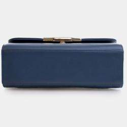 Pre Owned Chanel Blue Small Quilted Grained Calfskin Label Click Flap