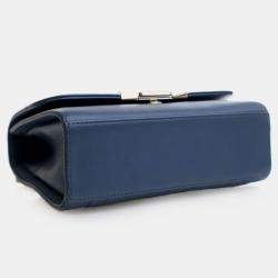 Pre Owned Chanel Blue Small Quilted Grained Calfskin Label Click Flap