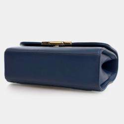 Pre Owned Chanel Blue Small Quilted Grained Calfskin Label Click Flap