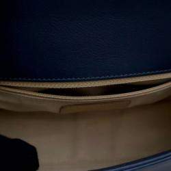 Pre Owned Chanel Blue Small Quilted Grained Calfskin Label Click Flap