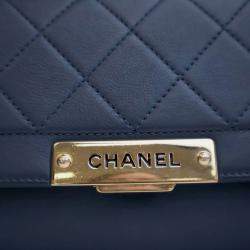 Pre Owned Chanel Blue Small Quilted Grained Calfskin Label Click Flap