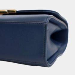 Pre Owned Chanel Blue Small Quilted Grained Calfskin Label Click Flap