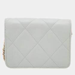Pre Owned Chanel Grey Quilted Lambskin Crystal Clutch on Chain