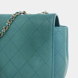 Pre Owned Chanel Blue Medium Stitched Calfskin Covered CC Flap