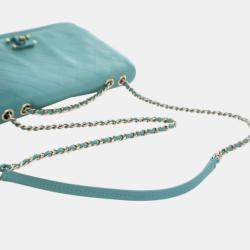 Pre Owned Chanel Blue Medium Stitched Calfskin Covered CC Flap