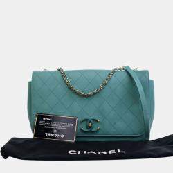 Pre Owned Chanel Blue Medium Stitched Calfskin Covered CC Flap