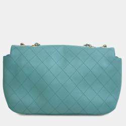 Pre Owned Chanel Blue Medium Stitched Calfskin Covered CC Flap