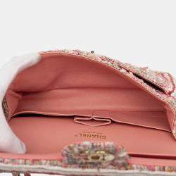 Pre Owned Chanel Pink Medium Classic Quilted Tweed Braided Double Flap