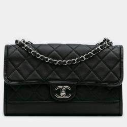 Pre Owned Chanel Black CC Quilted Lambskin Single Flap