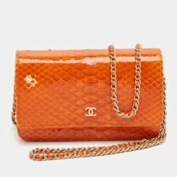 Pre Owned Chanel Orange Python WOC Bag