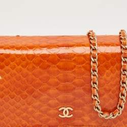 Pre Owned Chanel Orange Python WOC Bag