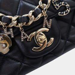 Pre Owned Chanel Black Mini Rectangular Classic Lambskin Coco Charms Single Flap