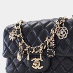 Pre Owned Chanel Black Mini Rectangular Classic Lambskin Coco Charms Single Flap