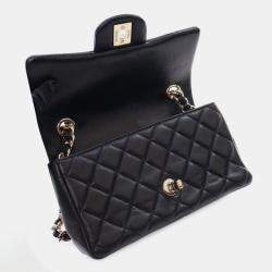 Pre Owned Chanel Black Mini Rectangular Classic Lambskin Coco Charms Single Flap