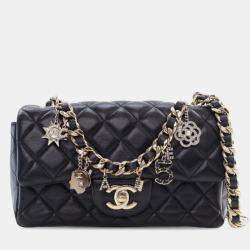 Pre Owned Chanel Black Mini Rectangular Classic Lambskin Coco Charms Single Flap