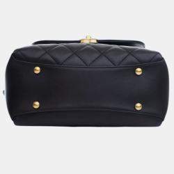 Pre Owned Chanel Black Quilted Goatskin Side Chain Compartment Flap