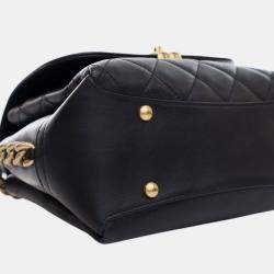Pre Owned Chanel Black Quilted Goatskin Side Chain Compartment Flap
