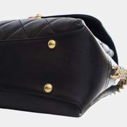 Pre Owned Chanel Black Quilted Goatskin Side Chain Compartment Flap