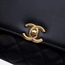 Pre Owned Chanel Black Quilted Goatskin Side Chain Compartment Flap