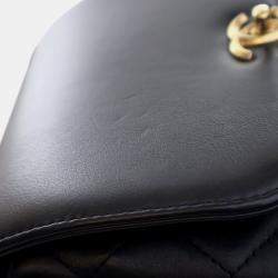 Pre Owned Chanel Black Quilted Goatskin Side Chain Compartment Flap