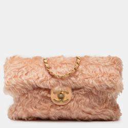 Pre Owned Chanel Pink CC Fantasy Fur Clutch with Chain